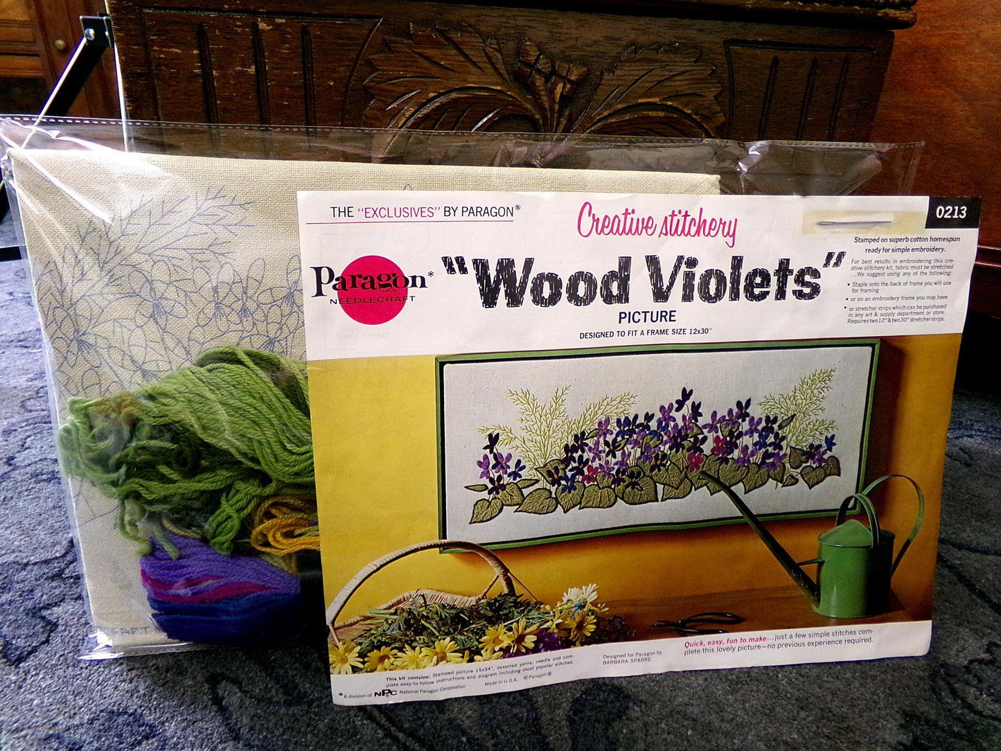 WOOD VIOLETS Paragon Needlecraft CREWEL Embroidery Kit #0213 ~ Hippie Vintage 70s Style Woodland Floral Wall Hanging, Barbara Sparre Design