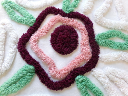 Rose Mauve Vintage Chenille Fabric, 19" x 23" Piece of Radiating Swirl White Cotton Sewing Material Upcycle into Pillows, Quilts