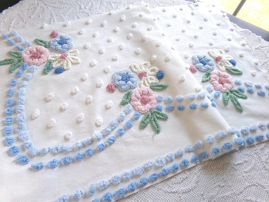 shabby divine vintage chenille fabric, prettiest floral 18" x 34" inch large piece of cotton sewing material, great for quilting & crafts