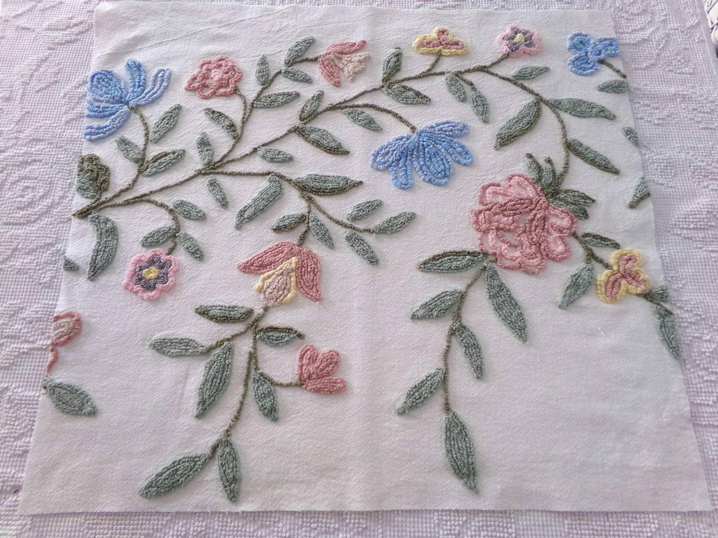 Heirloom Floral Vintage Chenille Fabric, 20" x 22" Piece, Lovely for Handmade Quilts, Pillows & Small Craft Projects