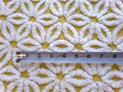 boho style vintage chenille fabric, white daisy on harvest gold, 20" x 24" inch piece of cotton sewing material for quilting & crafts