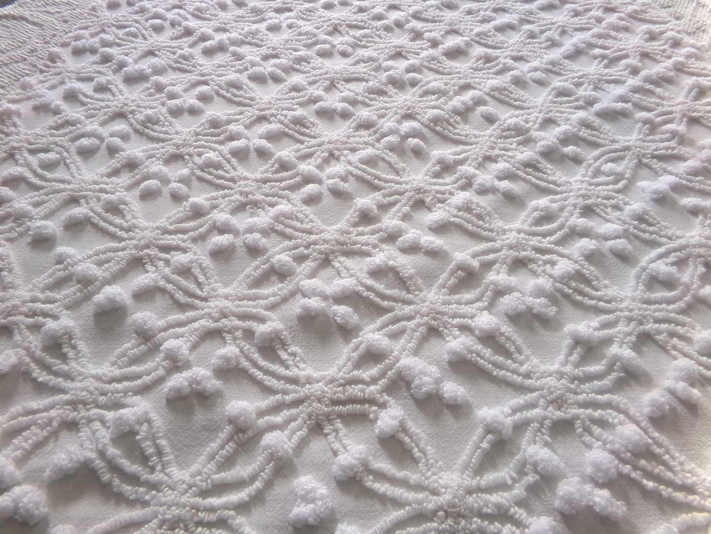 Simple White Vintage Chenille Fabric, Classic Wedding Rings & Dots, 14" x 21" inch piece of sewing material for quilts, pillows, crafts
