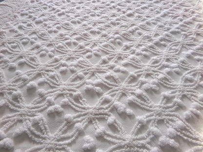 Simple White Vintage Chenille Fabric, Classic Wedding Rings & Dots, 14" x 21" inch piece of sewing material for quilts, pillows, crafts