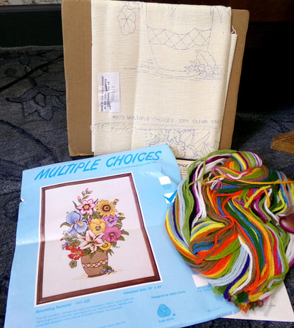 BLOOMING SUMMER Crewel Embroidery Kit, Rare Vintage Multiple Choices Floral Stitchery 01-325, Adele Veres design