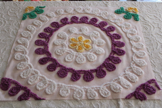 Cherished Soft Pink Birthday Cake Vintage Chenille Quilt FABRIC, 24" x 25" Piece, Thin Lightweight Cotton