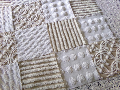Neutral Modern Mocha & White Chenille Fabric Squares Set, 16 Vintage Quilt Blocks, 6" x 6" inches each, for Quilting, Sewing, DIY Pillows