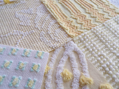 Lightning Strike Chenille Quilt Squares Set from Vintage Bedspread Fabric, 16 Blocks, 6" x 6" inch & Bonus Square