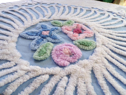 Beautiful Cottage Chic Doily Floral Vintage Chenille Fabric Piece, 25.5" x 38", for DIY Pillows & Quilts