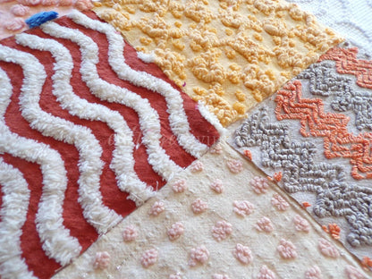 Southwestern Sunrise Chenille Quilt Squares Set from Vintage Bedspread Fabric, 16 Blocks, 6" x 6" inches each, Earthtones