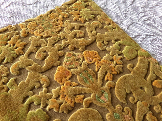boho cut velvet fabric, shabby distressed vintage Bates tapestry style chenille material, 20.5" x 16.5" piece, popular in bags