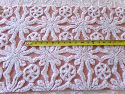plush snowflake pinwheel vintage chenille fabric, antique sewing material, 15" x 28" inch piece