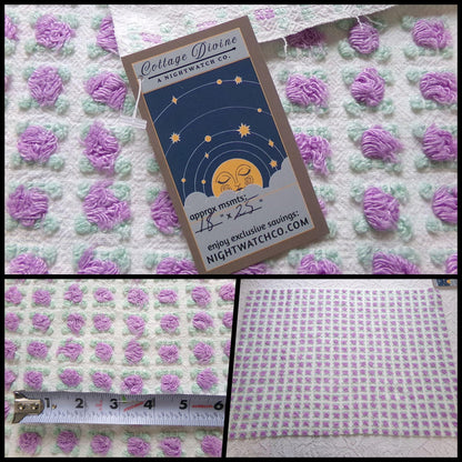 divine amethyst purple rosebud chenille fabric, rare vintage 18" x 25" piece of Morgan Jones sewing material for quilts, pillows, crafts