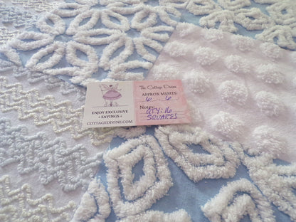 coastal winds vintage chenille fabric squares, set of 16 blue & white cotton 6" quilt blocks, nice texture for sewing, crafts, quilting