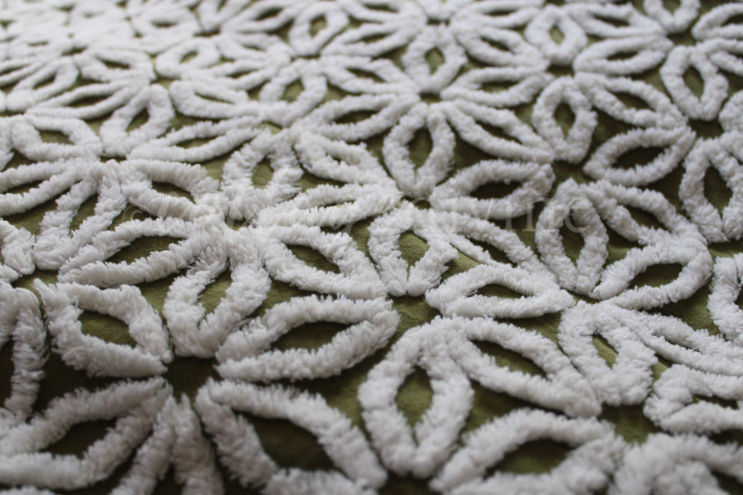 Hippie Olive Daisy Vintage Chenille Fabric, Earthy Green 24" x 20" inch Piece, So Gorgeous