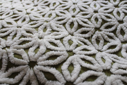Hippie Olive Daisy Vintage Chenille Fabric, Earthy Green 24" x 20" inch Piece, So Gorgeous