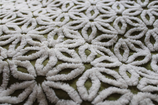 Hippie Olive Daisy Vintage Chenille Fabric, Earthy Green 24" x 20" inch Piece, So Gorgeous