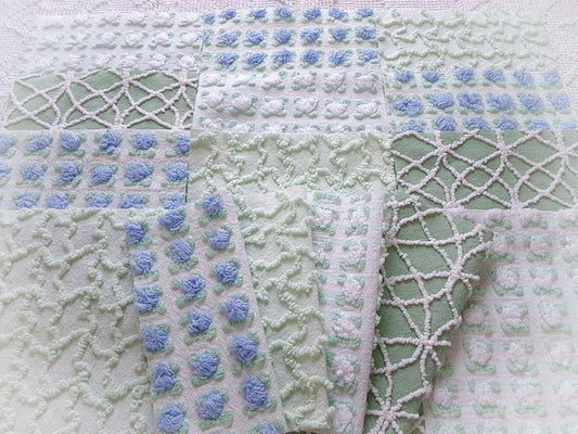 coastal garden chenille fabric squares, 16 vintage 6" quilt blocks in natural cream & white colors for sewing, crafts, fiber arts