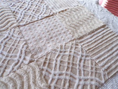 Cream Latte Quilt Squares Set from Vintage Chenille Bedspread Fabric, 16 Blocks, 6" x 6" inch, Neutral tones