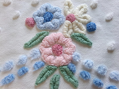 classic shabby chic vintage chenille fabric, beautiful floral 20" x 26" inch piece of cotton sewing material, great for pillows & crafts