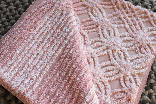 Nostalgic Cozy Tonal Pink Vintage Chenille Quilt Fabric, 23" x 24" inch Piece, Lovely in Handmade Quilts