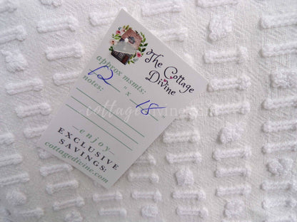 Mini Fabric Bundle, Classic Texture Tuft White, 2 Pieces from Vintage Chenille Bedspreads, 12" x 18" inches each, for Quilts & Crafts