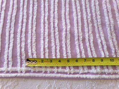 easter lilac chenille fabric, white tufted stripes on purple, 15.5" x 27" inch piece cut from vintage chenille bedspread