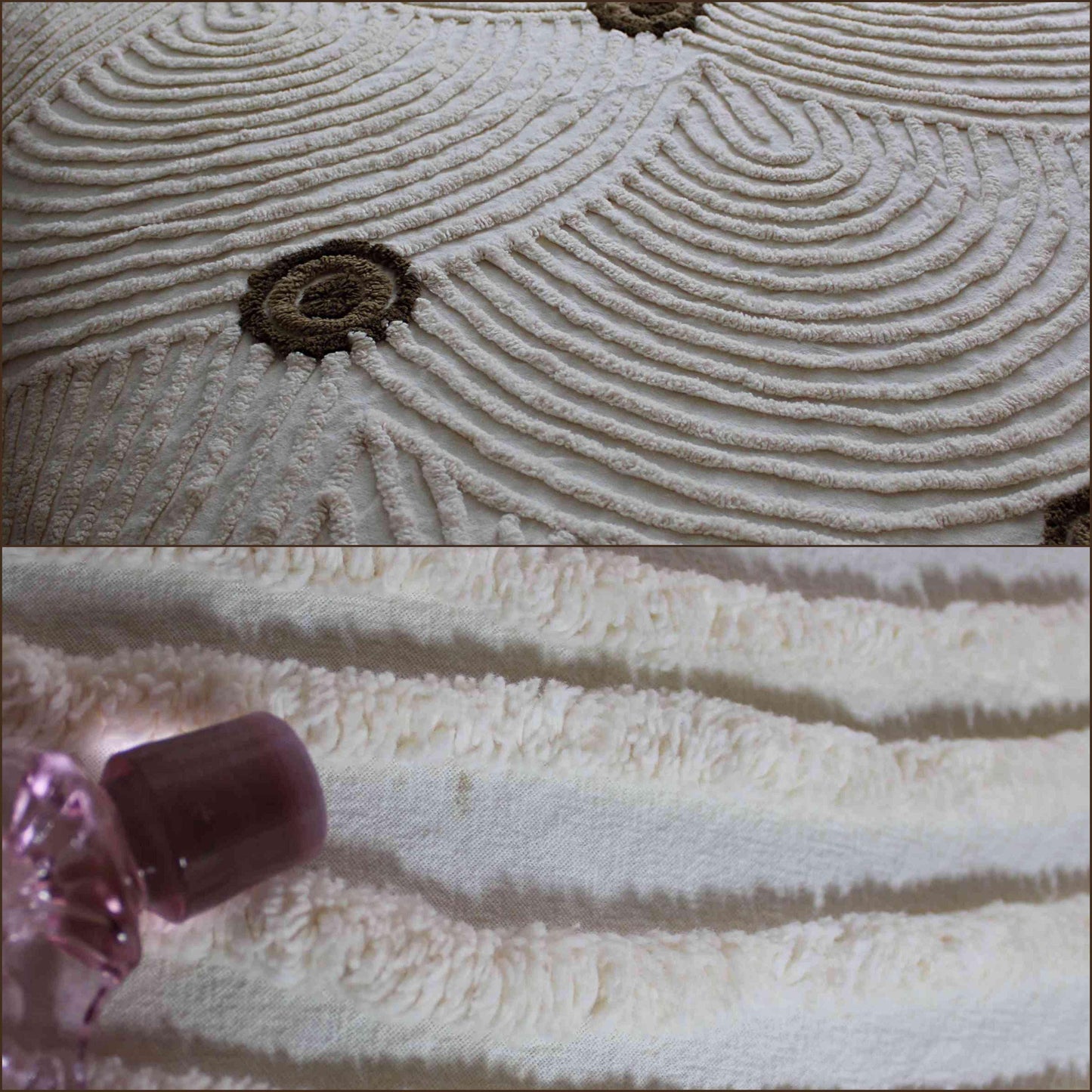 Vanilla Chocolate Swirl Vintage Chenille Bedspread, Swooping Scallop Design, 100% Cotton, FULL Size Midcentury Mod Bedding