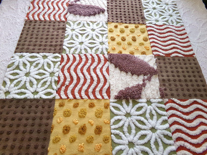 earthtones 6" chenille squares, "autumn winds" set of 16 craft quilt blocks cut in warm boho fall colors for patchwork projects, rag quilts