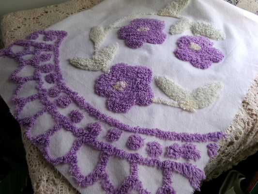 Spring Lilac Wreath Vintage Style Chenille Fabric, 20" x 28" inch piece, Pretty in DIY Pillows
