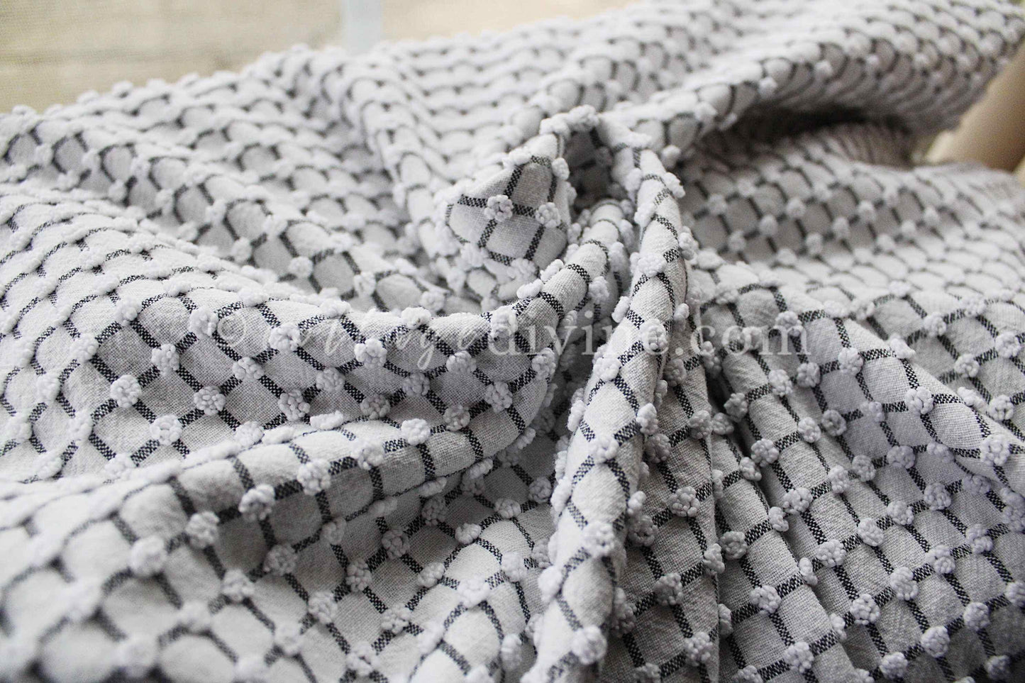 Chic Micro Mini Pop Black & White Vintage Chenille Quilt FABRIC, 18" x 24" Piece, Lightweight Cotton