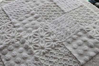 Fresh Snowfall Graceful White Chenille Quilt Squares Set, from Vintage Bedspread Fabric, 16 Blocks, 6" inch