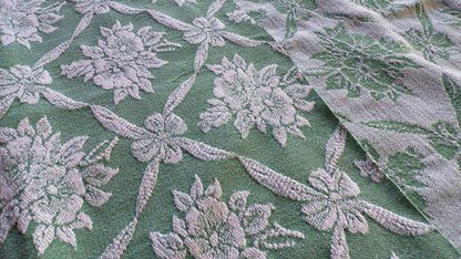 shabby cottage jade rose woven fabric, reversible sewing material from vintage bates bedspread, 20" x 30" piece for pillows, quilting