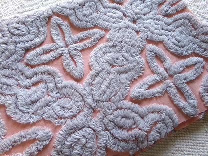 mystic star vintage chenille fabric, plush dusty blue on dreamy pink cotton, for quilting & crafts, 25" x 18" cut piece