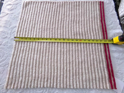 Aged Grey Striped Vintage Chenille Fabric Piece, Maroon Accent Stripes, 21" x 22" inches