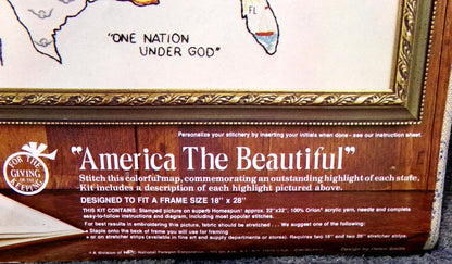 AMERICA the BEAUTIFUL Vintage Crewel Embroidery Kit USA Map Paragon Stitchery 0434