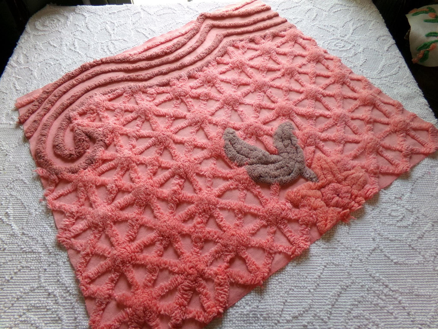 unique vintage chenille fabric panel in twinkle starburst pattern, nostalgic sewing material for quilts & pillows, 23" x 20" inch piece