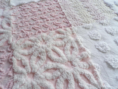 Dainty Pinks Chenille Quilt Squares Set from Vintage Bedspread Fabric, 16 Blocks, 6" x 6" inch