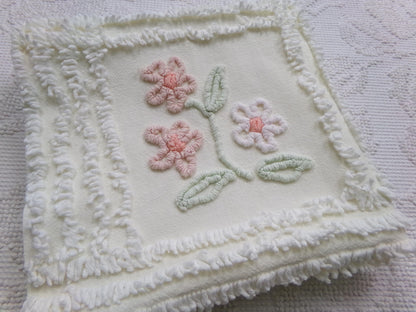 Baby Daisies Vintage Chenille Fabric, Adorable Split Floral Design, 17" x 35" Piece Quilt Sewing Material