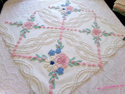 Vintage Chenille Fabric: Cottage Style Wildflowers Sewing Material 24" x 21"