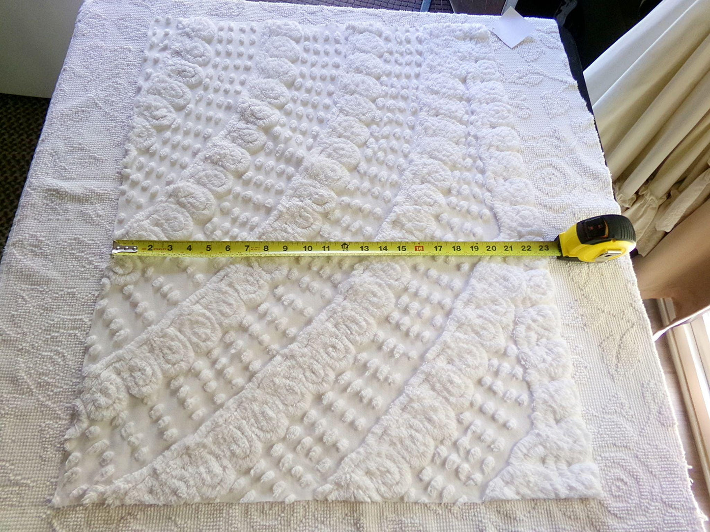 whisper white vintage chenille fabric, exquisite swirl dot design, 29" x 22" inch piece of plush cotton sewing material for quilts, crafts