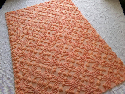 delicious peach vintage chenille fabric, 18" x 24" inch piece of cotton quilt & sewing material, overtufted pops wedding ring design