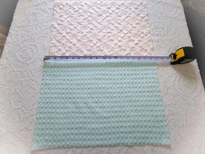 Vintage Chenille Fabric Bundle in Pink & Aqua, 2 Pieces 12" x 18" each | Easy Stash Builder for Fiber Arts, Quilting