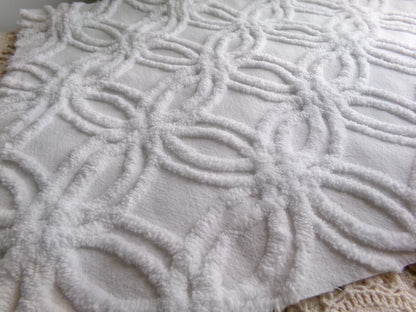 fresh white vintage chenille fabric, versatile wedding ring design, 16" x 24" inch piece of quilt material for sewing, crafts & quilting