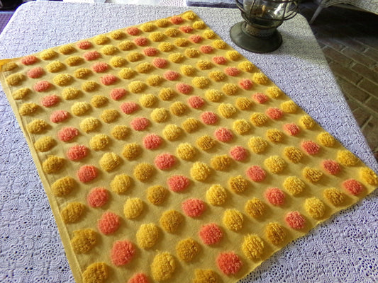 Groovy Coin Pops Vintage Chenille Fabric Piece, 20" x 24" inch lightweight cotton material, Candy Corn Tufted Dots