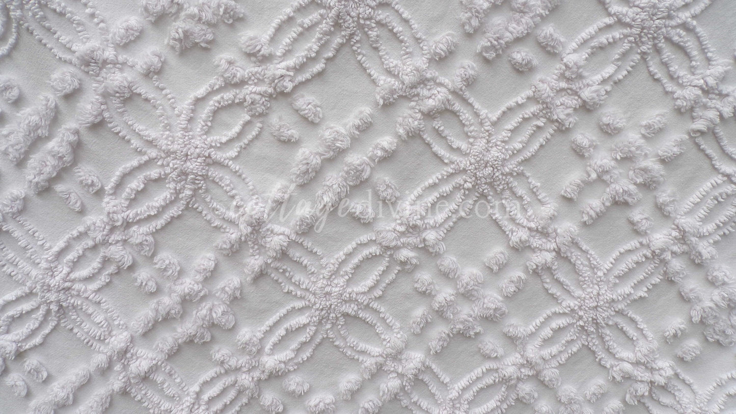 Farmhouse White Vintage Chenille Fabric Piece, 20" x 24" inches, Versatile & Neutral in Quilts and Pillows