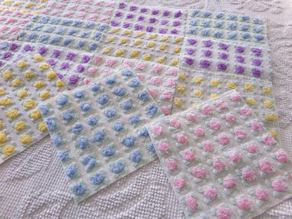Premium Rosebuds Medley of chenille fabric squares, quilt square set cut from Vintage Chenille Bedspread Fabrics, 16 Blocks, 6" x 6" inch