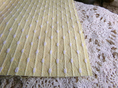 Sunny Yellow Vintage Woven Fabric With Tiny White Chenille Pearl Tufts, Lightweight 20" x 14" Piece
