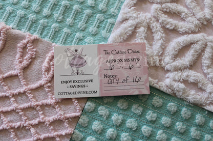 Pink & Aqua Chenille Quilt Squares Set, Rotary Cut from Vintage Chenille Bedspread Fabric, 16 Blocks, 6" x 6" inch each