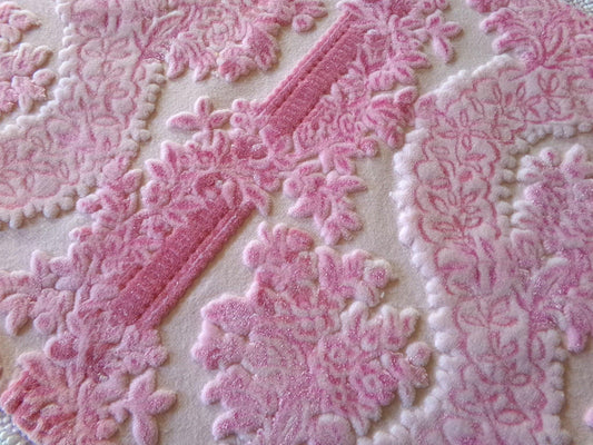 mystic pink cut velvet fabric, vintage Bates tapestry chenille material, a favorite in bags & totes, 13" x 23" inch piece