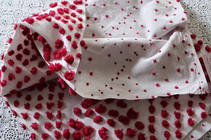 Fabulous Red Wine Vintage Chenille FABRIC PIECE, 21" x 27" inches, Handtufted Diamond Circle Puffs